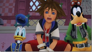 Sora, Donald et Dingo au Pays des Merveilles dans Kingdom Hearts Final Mix version HD.